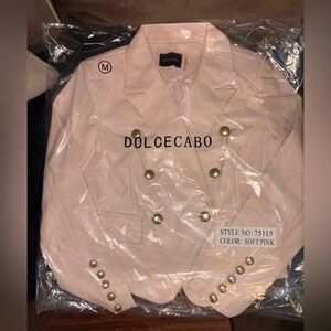 Dolce Cabo Soft Pink Vegan Leather Blazer w/ Gold Buttons – Women’s Medium – NWT